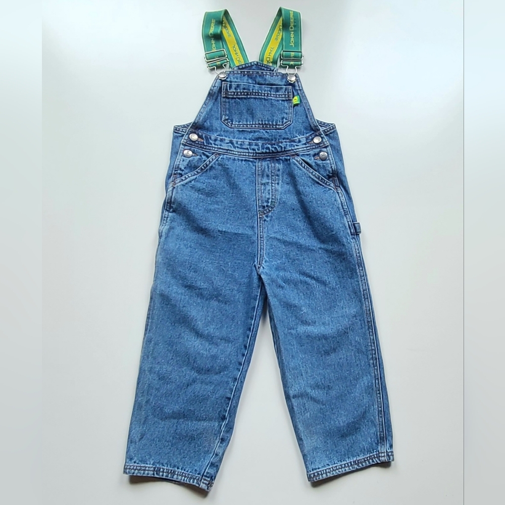💚~Vintage~90s RARE John Deere Distressed Jean Bib Overalls 4T Work Farm Trucker